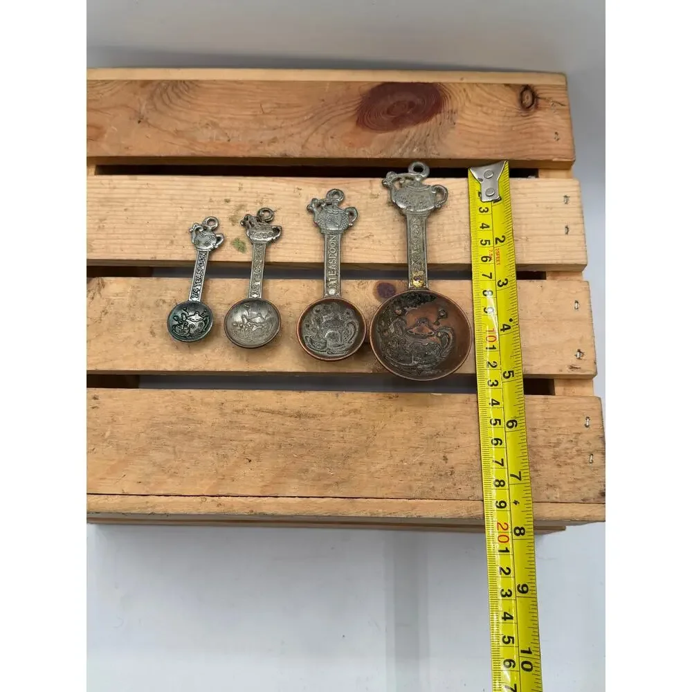 Vintage Pewter & Copper Tone Teapot Measuring Spoons - (Set of 4)